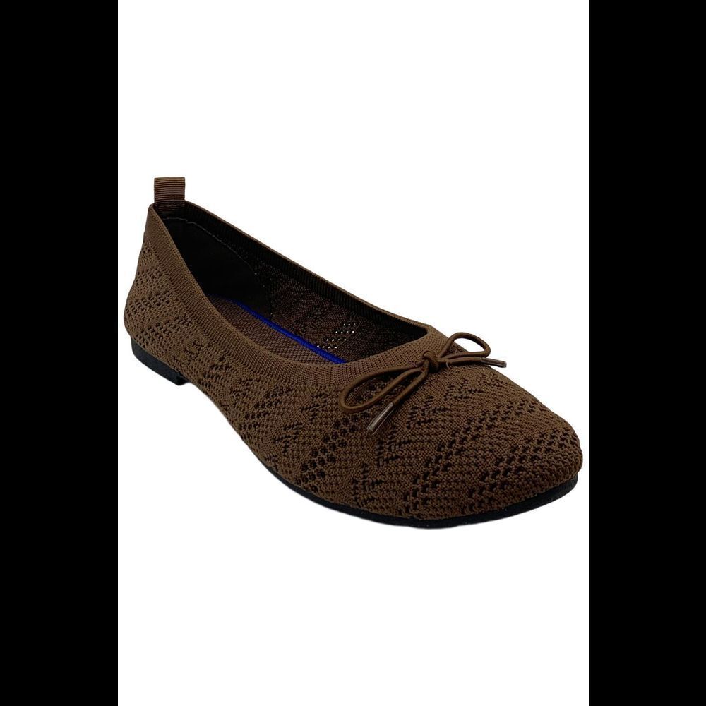 HEAWISH Women’s Crochet Lace Mesh Ballet Flats Tan - Medium